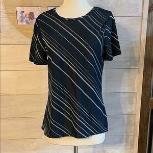 Kathy Ireland Striped Navy Blue Women's Top M